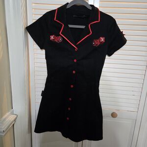 Rare Criminal Damage Red & Black Rockabilly PinUp Waitress Dress Pockets Large